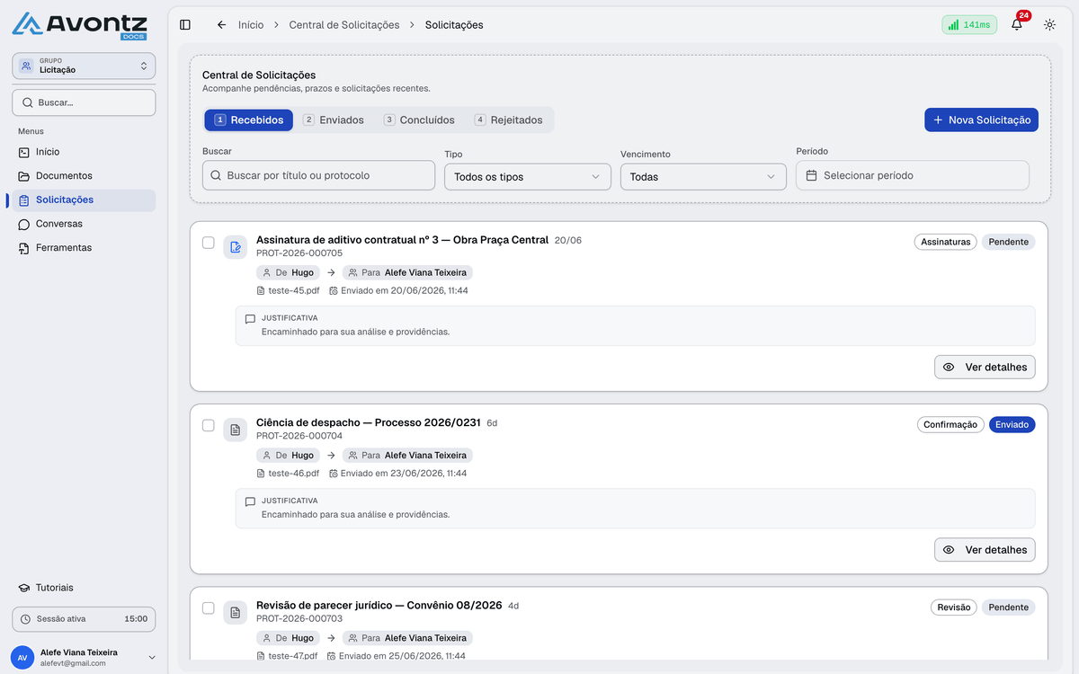 Central de aprovações e workflows automatizados