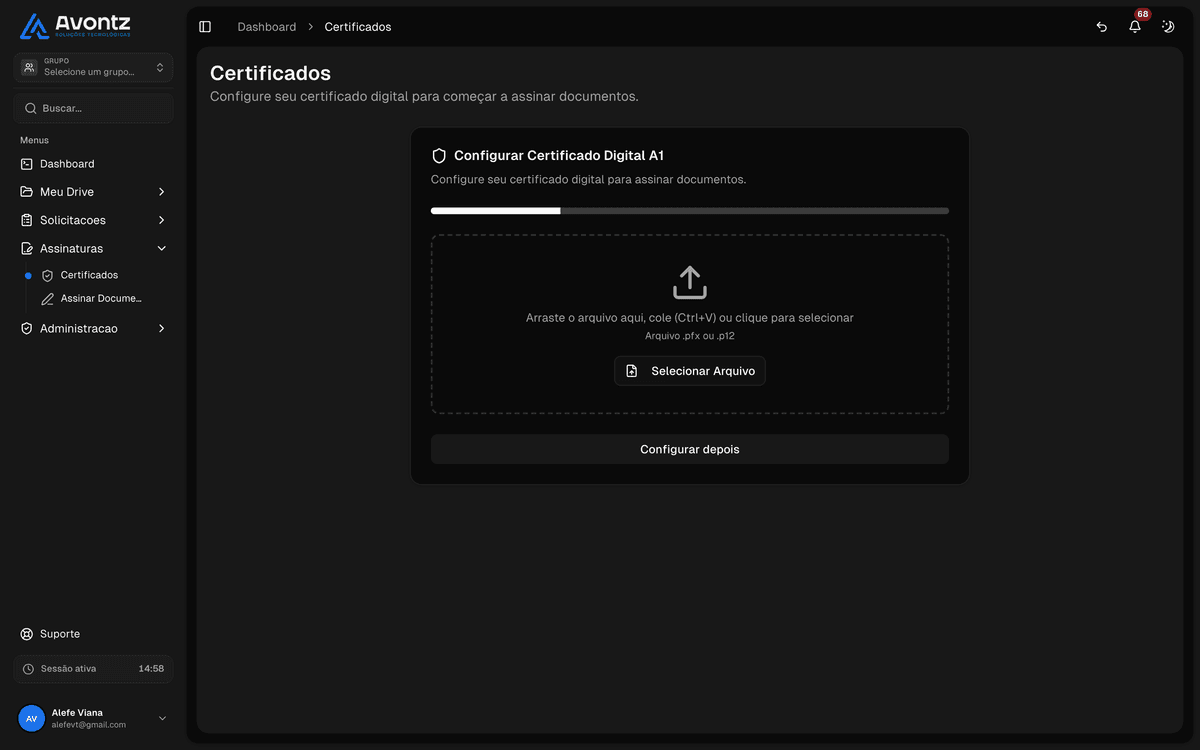 Painel de assinaturas digitais com status em tempo real