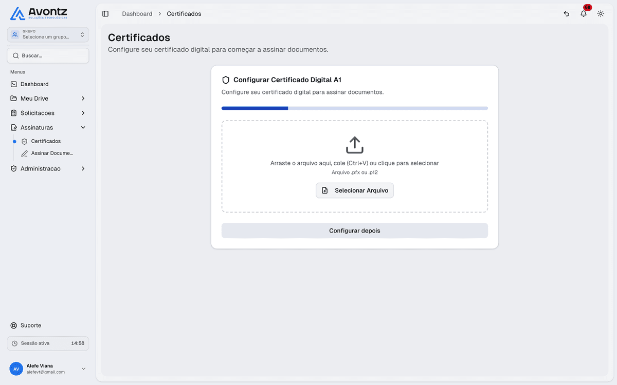 Painel de assinaturas digitais com status em tempo real