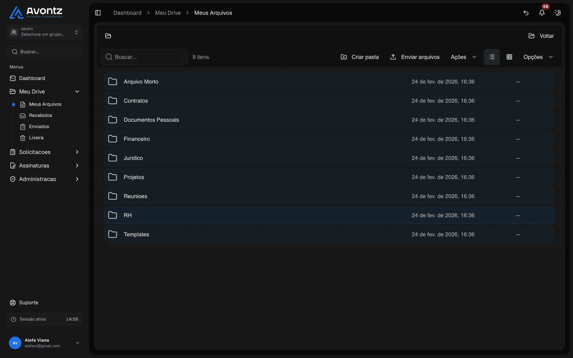 Gerenciador de arquivos com drag-and-drop e organização por pastas