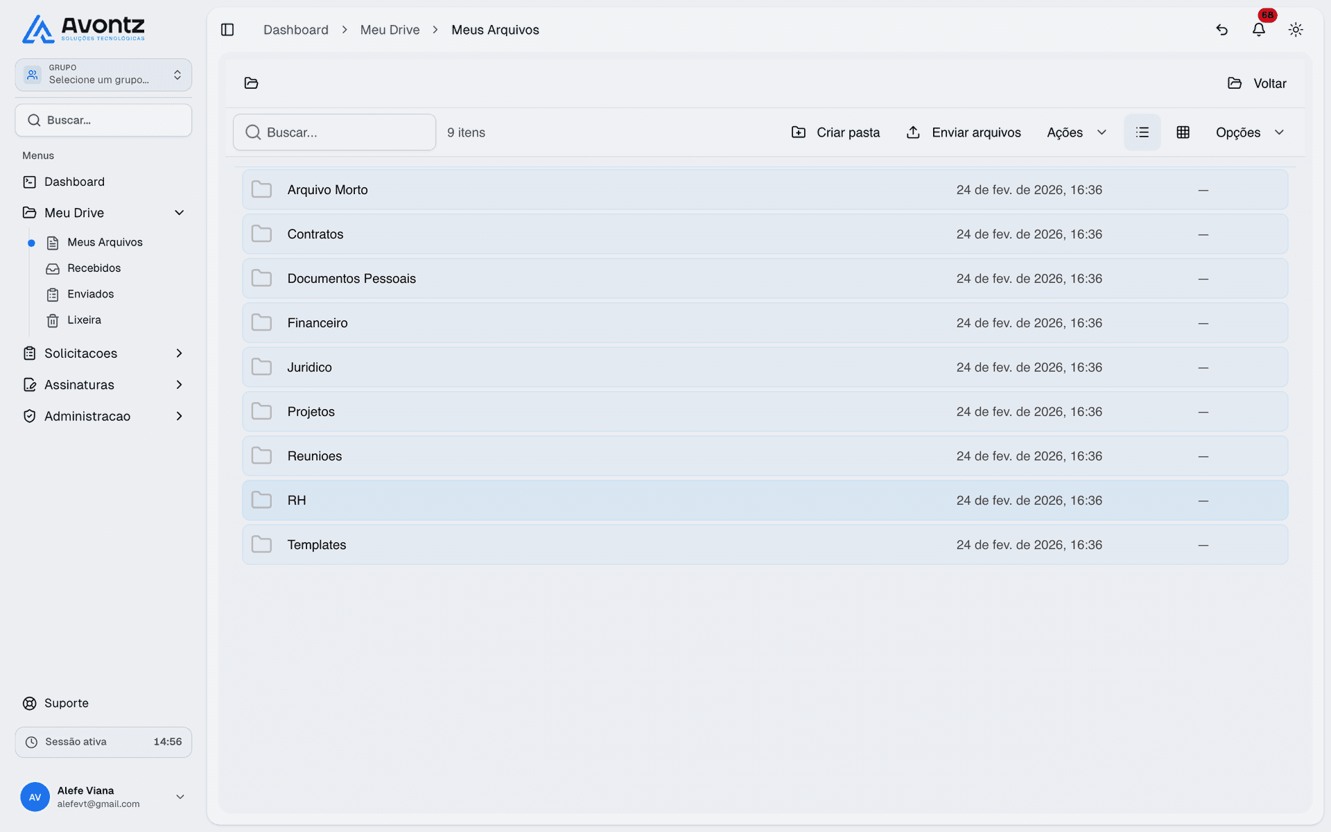 Gerenciador de arquivos com drag-and-drop e organização por pastas